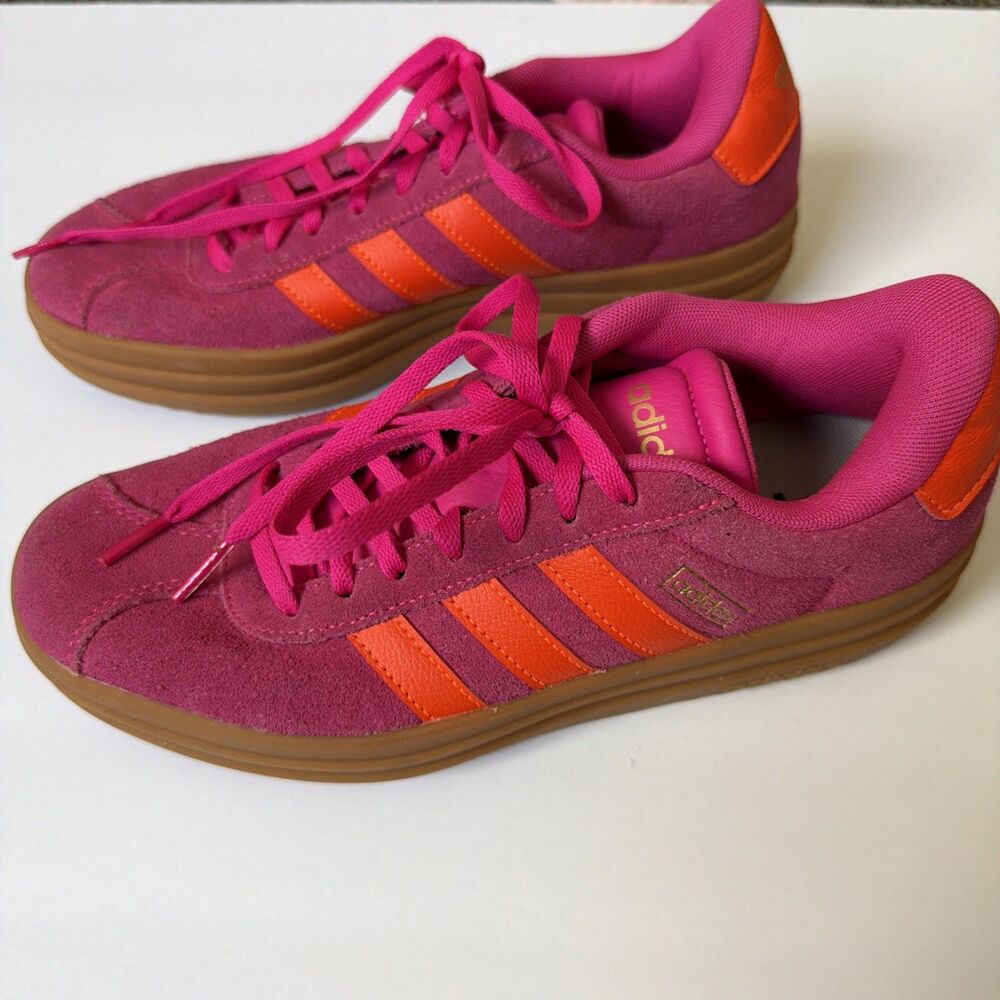 Adidas VL Court Bold Women 7 Pink Orange Suede Platform Sneakers JQ5636